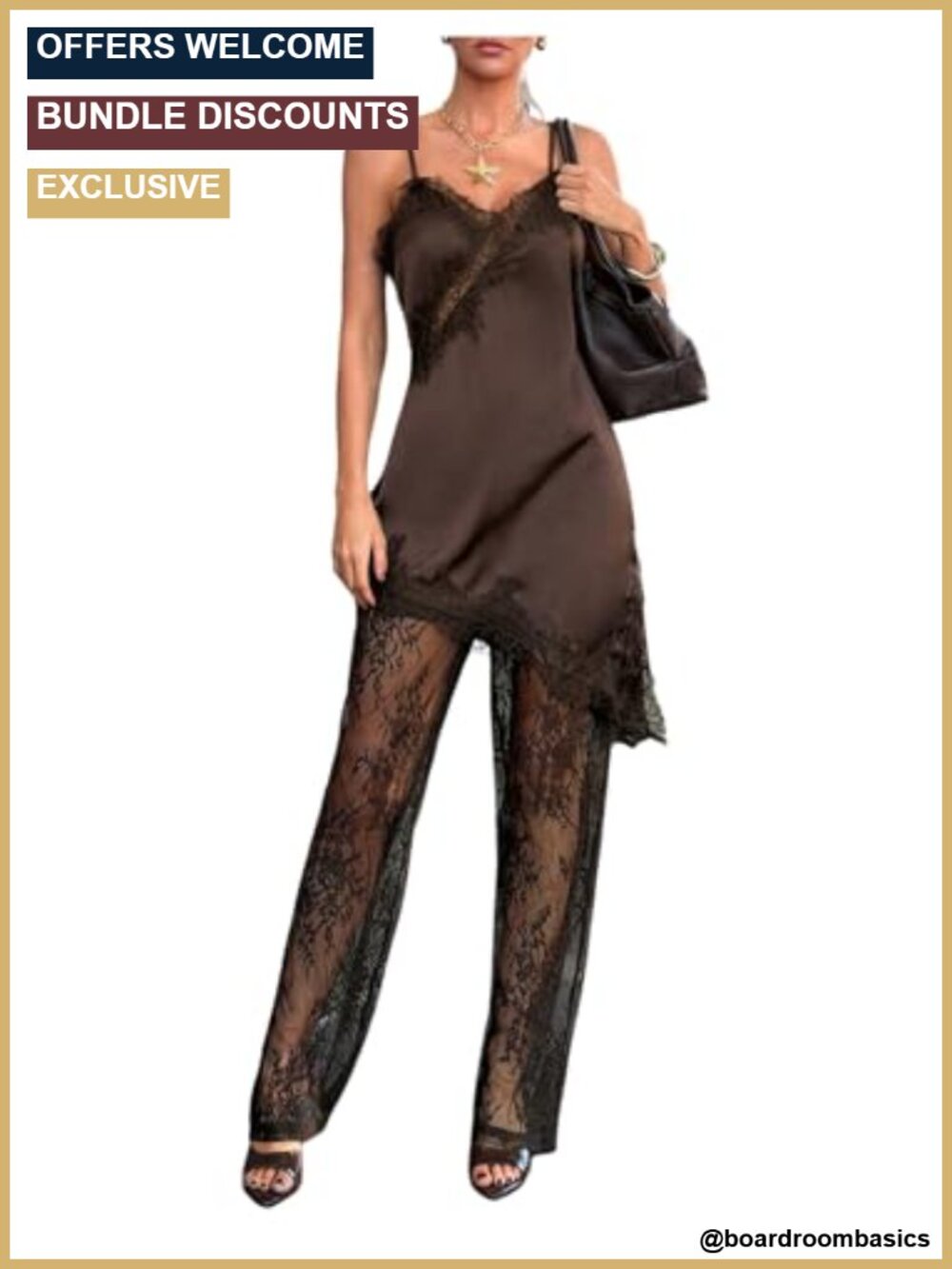 Women's 2 Piece Satin Lace Pants Set Sleeveless V-Neck Cami Sheer Pant